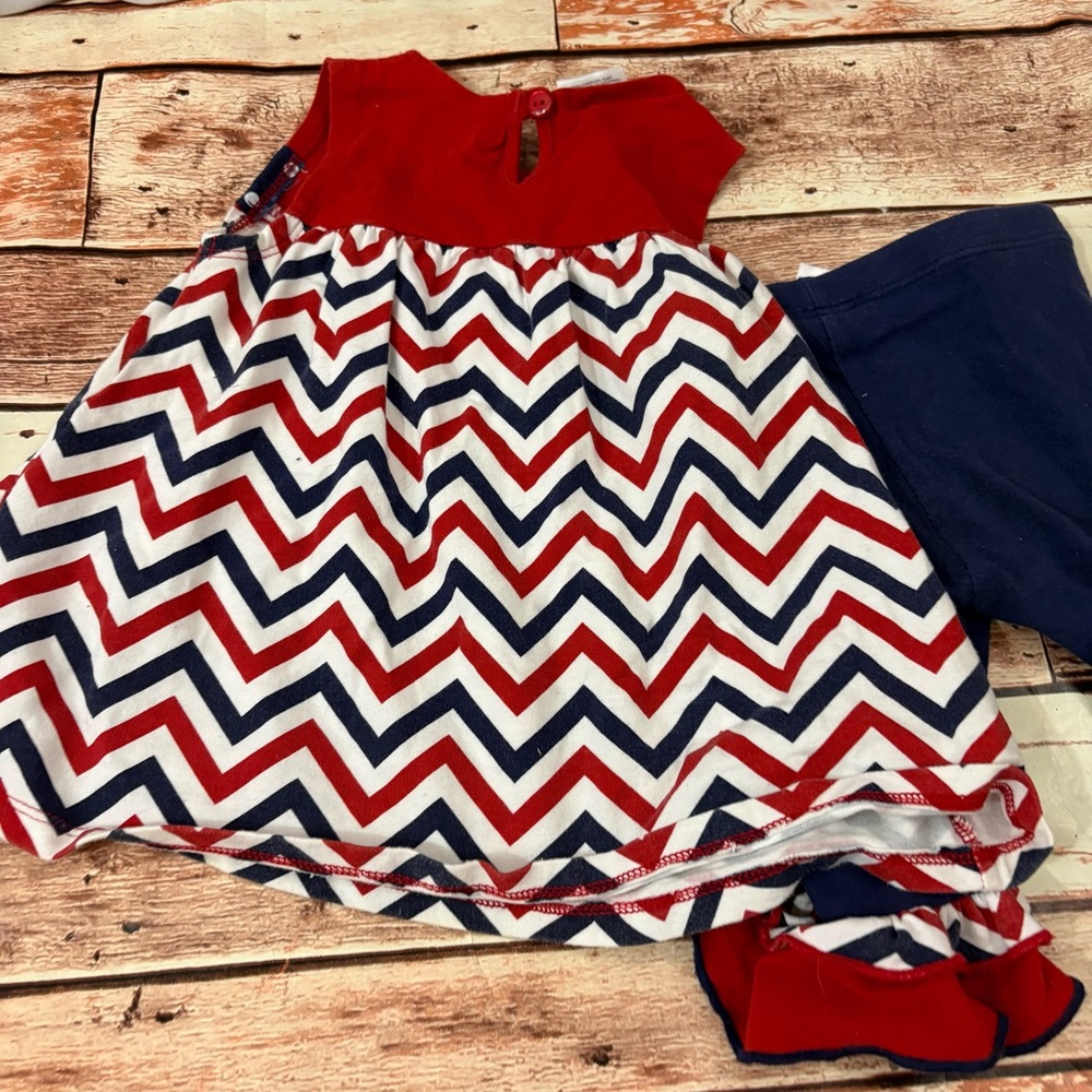 Red, White & Navy Chevron Baby Dress with Navy Leggings patriotic - Picture 6 of 7